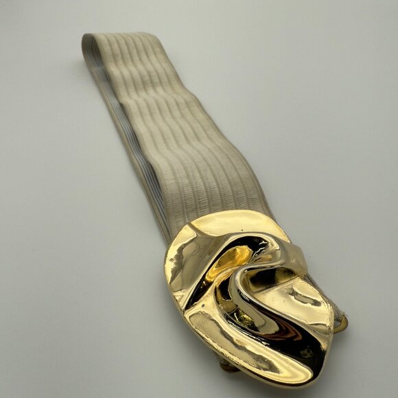 Charmant Accessories - CHARMANT Gold-Tone Abstract Swirl Floral Elastic Stretch Belt, 2.5″ Wide 25.5" L